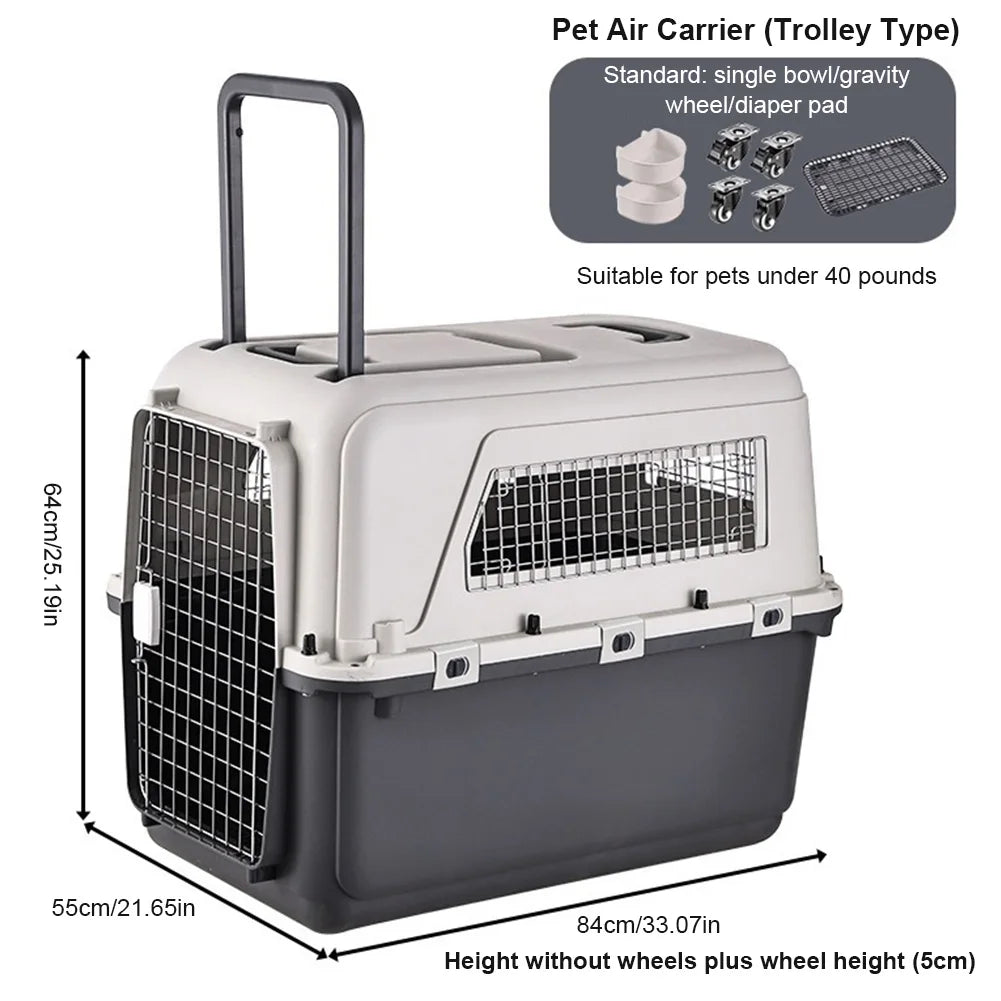 Cats & Rabbit Animal Carrier Travel Cage Box Length 33in/Width 21.6in/Height 25.2in with Handle & Metal Door for Puppies Kittens