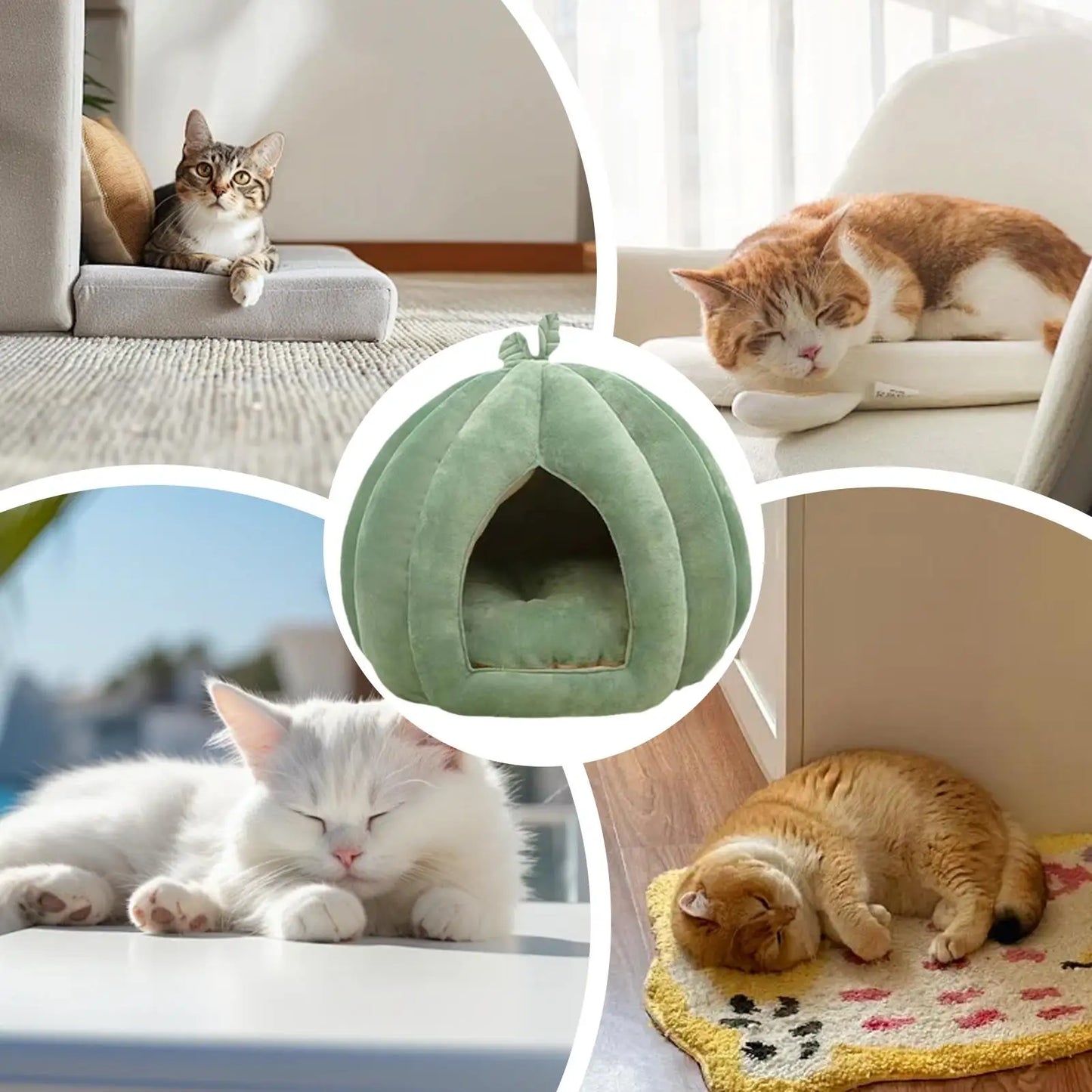 Enclosed Cat Nest Winter Warm Cat Bed Thickened Pumpkin Shape Pet Sleeping House for Cats Washable Cat Sleeping Bed Pet Supply