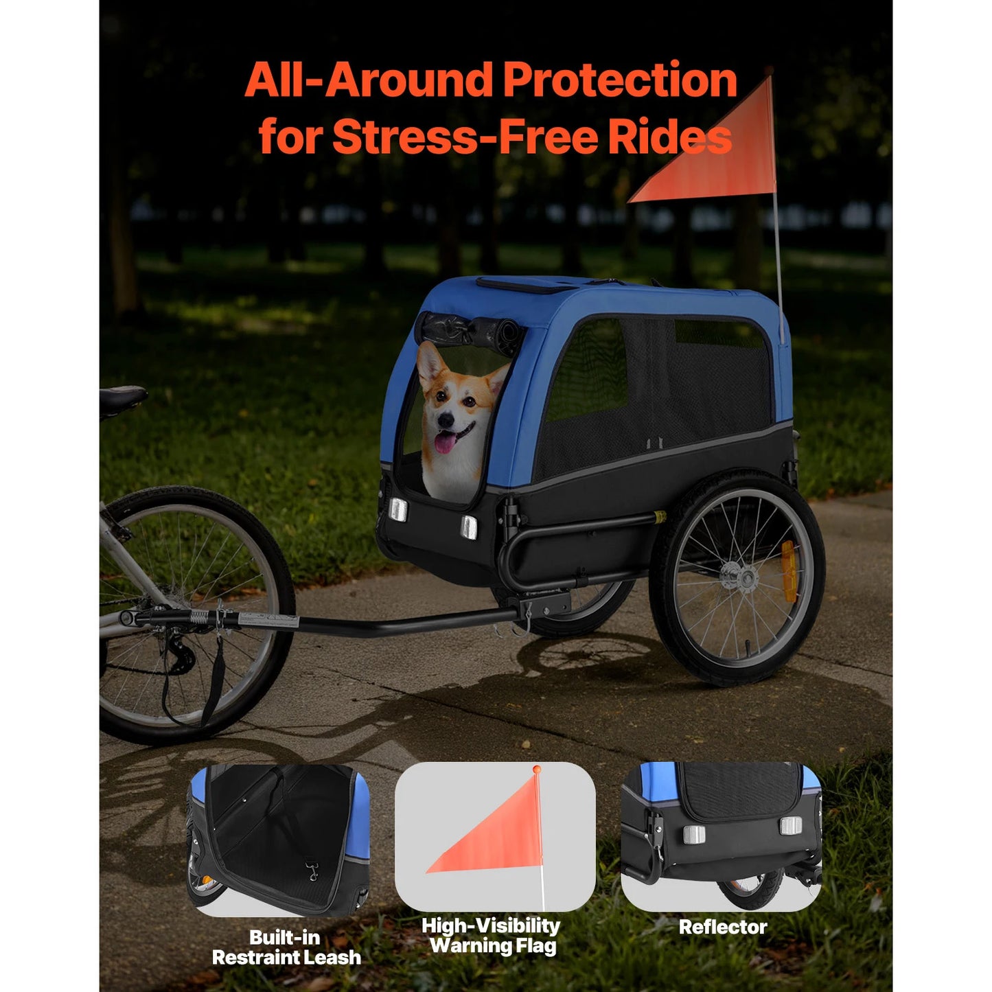 SucceBuy Dog Bike Trailer Pet Cart Bicycle Carrier for Small&Medium Dogs with Quick Release Wheel Universal Bicycle Coupler Flag