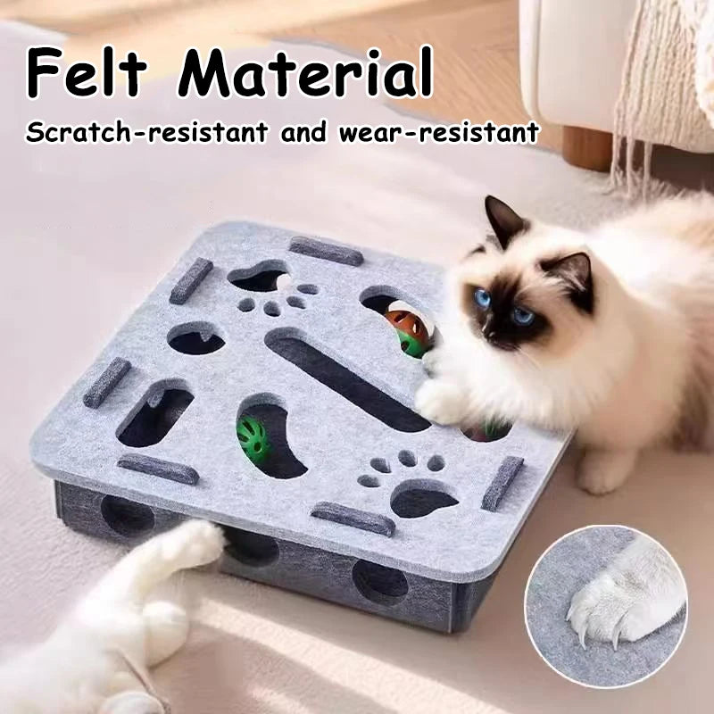 Cat Puzzle Toy Cat Exercise Toy With Ball Felt Puzzle Box Indoor Sports Entertainment Hunting Cat Toys For Indoor Cats