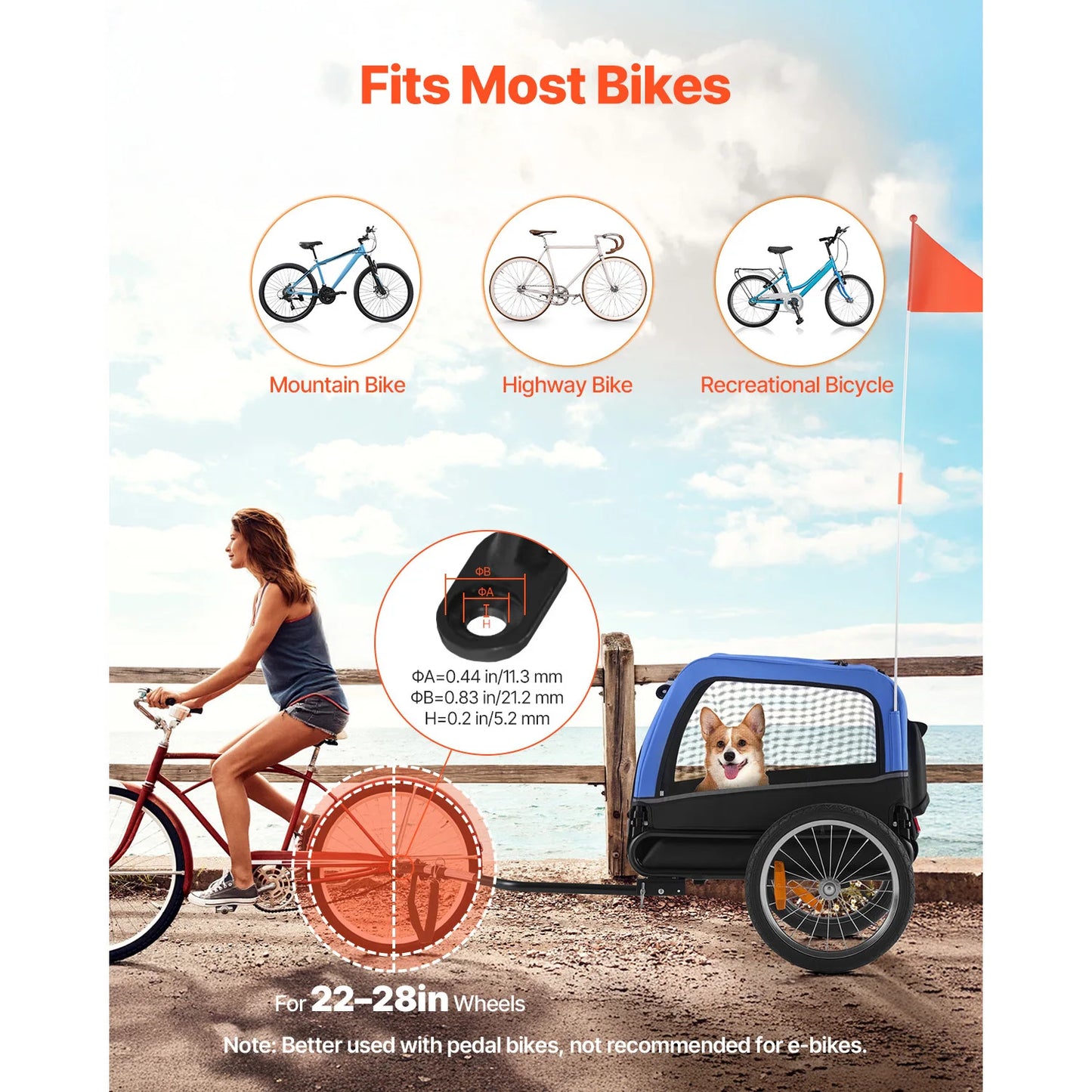 SucceBuy Dog Bike Trailer Pet Cart Bicycle Carrier for Small&Medium Dogs with Quick Release Wheel Universal Bicycle Coupler Flag