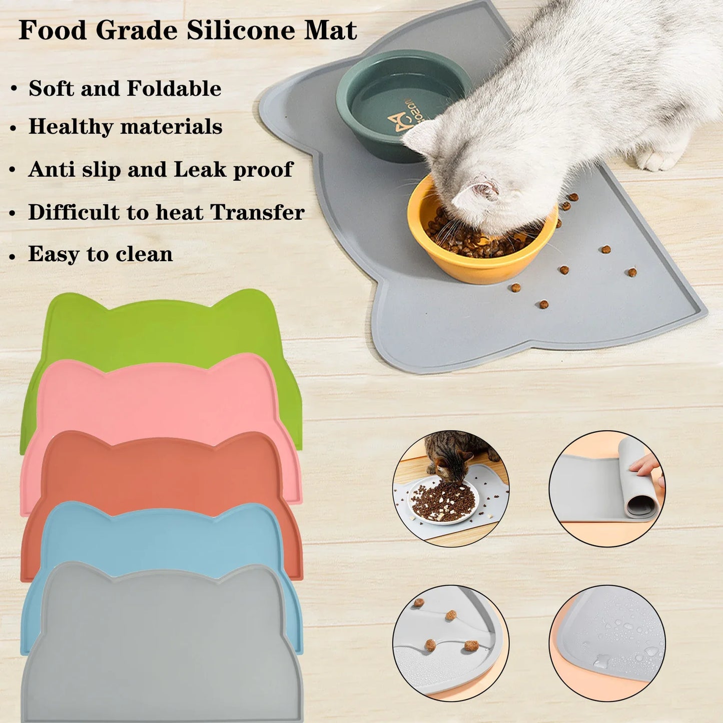 Pet Silicone Food Mat Portable Heat Insulation Non Slip Feeding Mat Slow Feeder