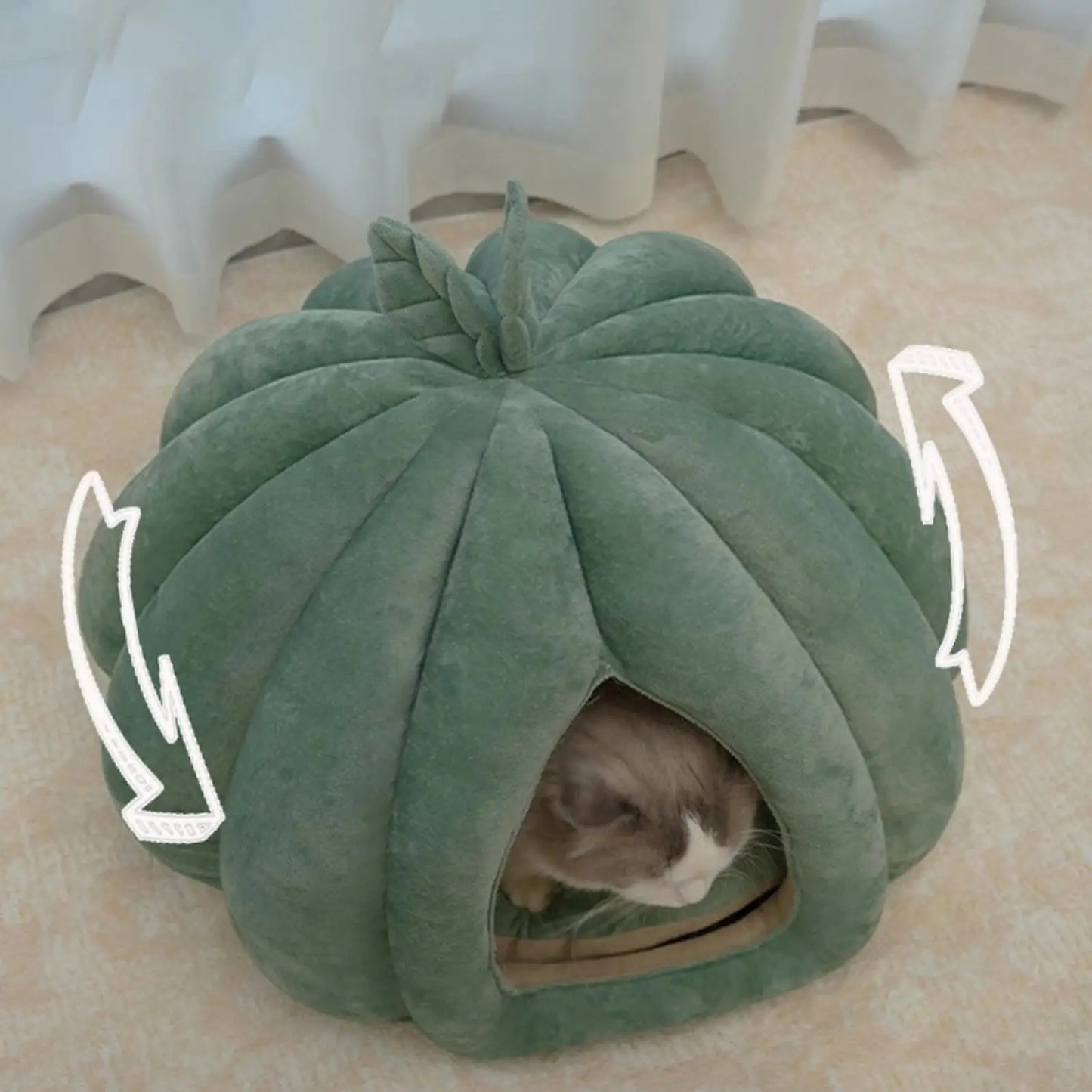 Enclosed Cat Nest Winter Warm Cat Bed Thickened Pumpkin Shape Pet Sleeping House for Cats Washable Cat Sleeping Bed Pet Supply