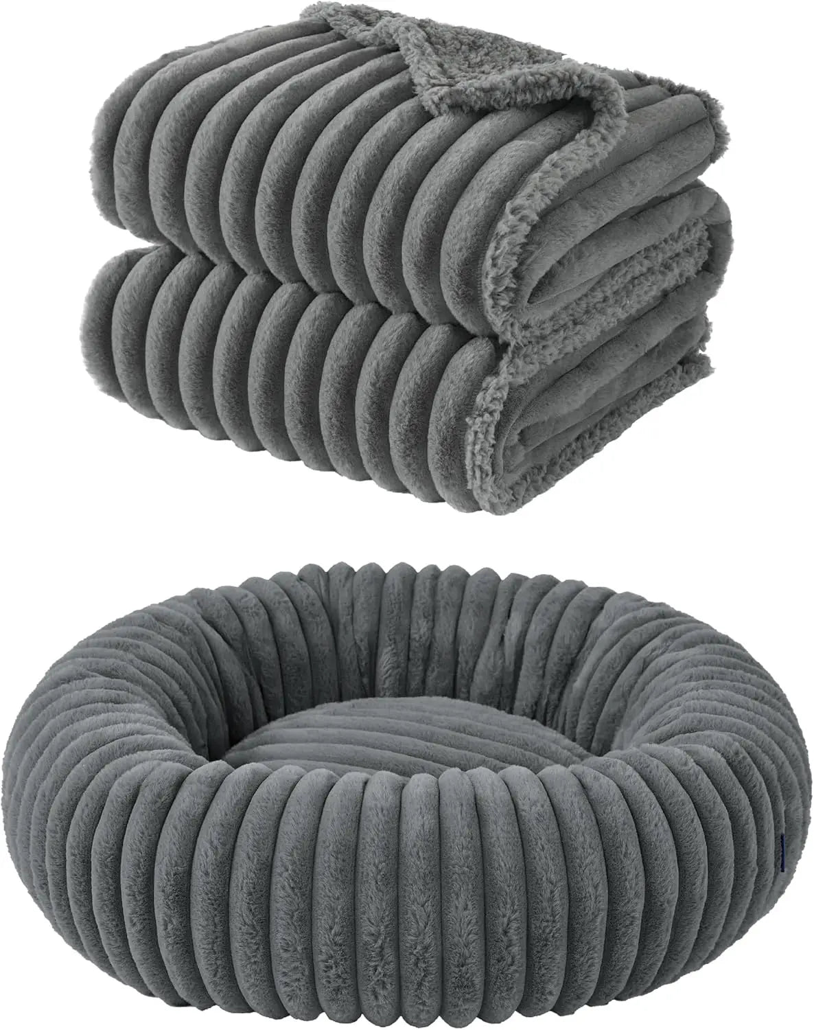 Donut Large Dog Bed 30x30x8 inches with Waterproof Dog Blankets for Medium Dogs 30'x40', Warm Grey