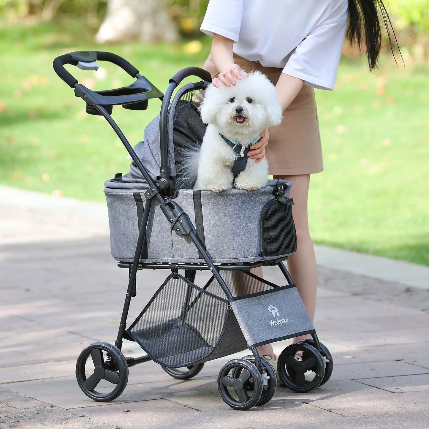 3 in 1 Pet Stroller with Removable Carrier, Folding Stroller for Small/Medium Dogs and Cats, Waterproof, All-Terrain, with Sun S