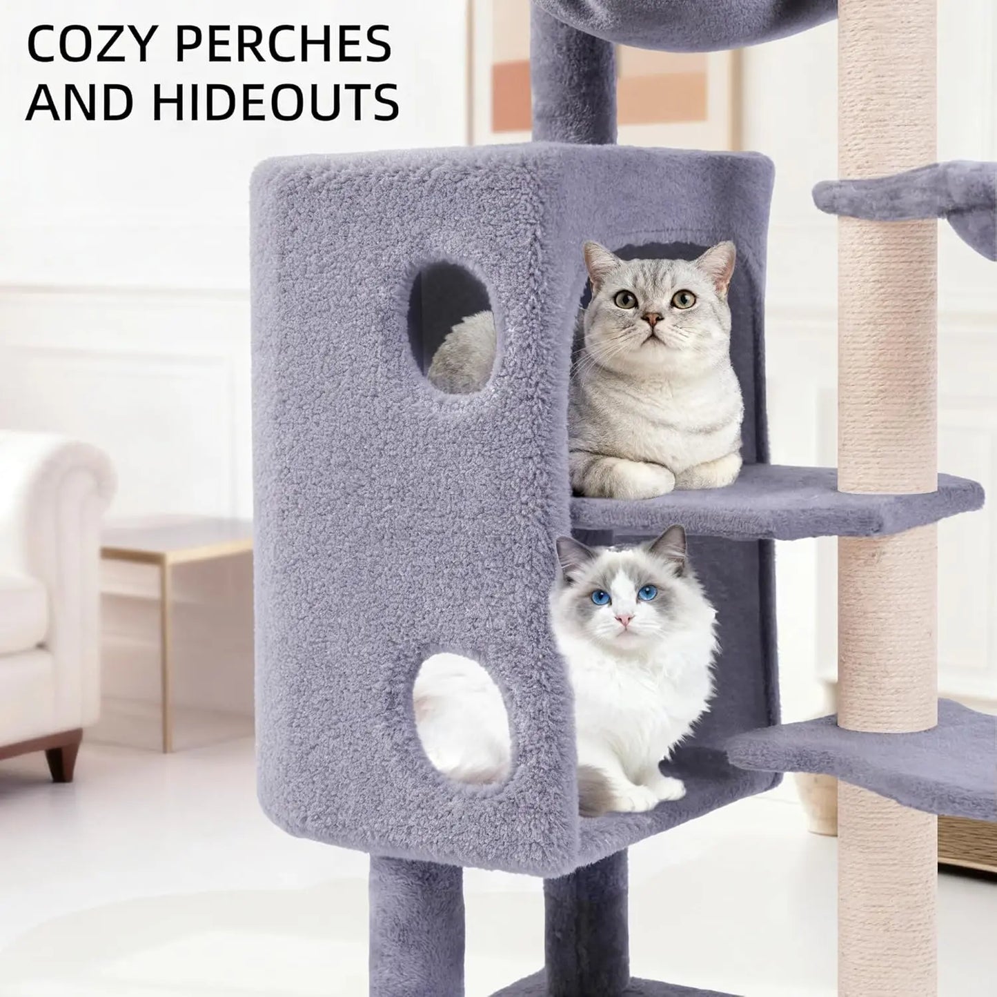 45in Cat Tree Tower with Big Condo for Indoor Cats,Cat Tower with Scratching Post,Scratching Board and Cat Toys,Multi-Level