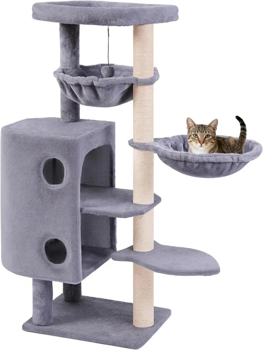45in Cat Tree Tower with Big Condo for Indoor Cats,Cat Tower with Scratching Post,Scratching Board and Cat Toys,Multi-Level