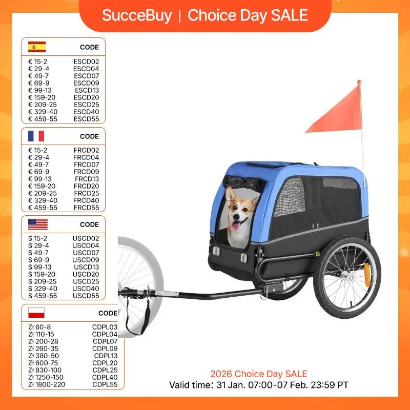 SucceBuy Dog Bike Trailer Pet Cart Bicycle Carrier for Small&Medium Dogs with Quick Release Wheel Universal Bicycle Coupler Flag