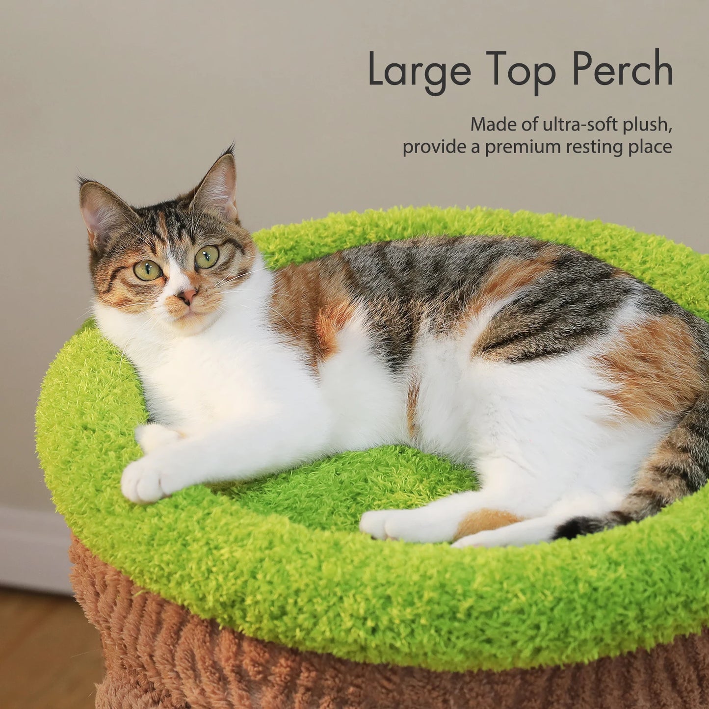 Wood Cat Tree with Cozy Condos Natural Scratching Posts Flower Perch Modern Cat Tower for Indoor Multi-Level Cat House Cat Toys