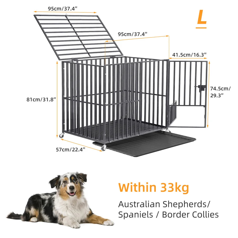 BORWARTH Heavy Duty Dog Crate Square Tube With Lockable Wheels Tray