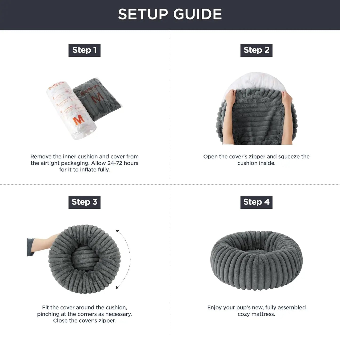 Donut Large Dog Bed 30x30x8 inches with Waterproof Dog Blankets for Medium Dogs 30'x40', Warm Grey