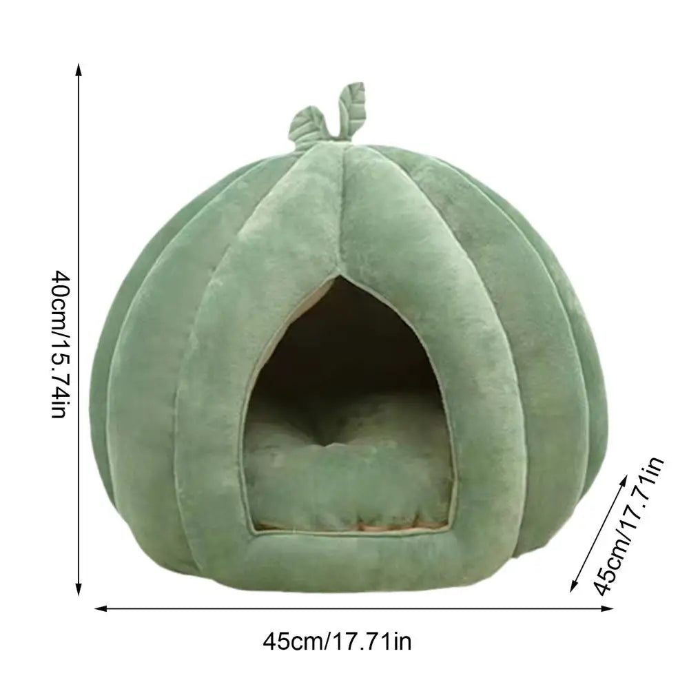 Enclosed Cat Nest Winter Warm Cat Bed Thickened Pumpkin Shape Pet Sleeping House for Cats Washable Cat Sleeping Bed Pet Supply