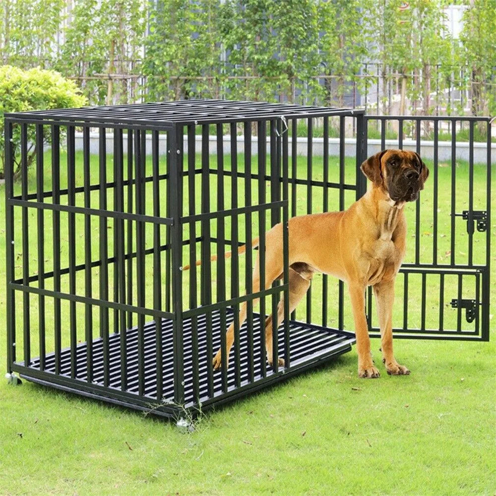 BORWARTH Heavy Duty Dog Crate Square Tube With Lockable Wheels Tray