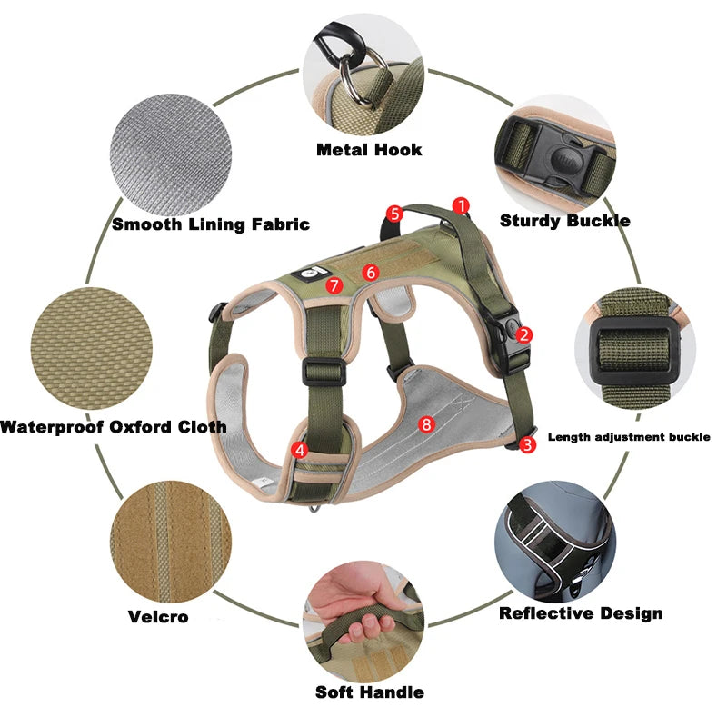 Large Dog Harness Collars Anti-Pull Harness Dog Walking Leash Pet Leash Anti-Escape Durable Material Easy To Put on Take Off