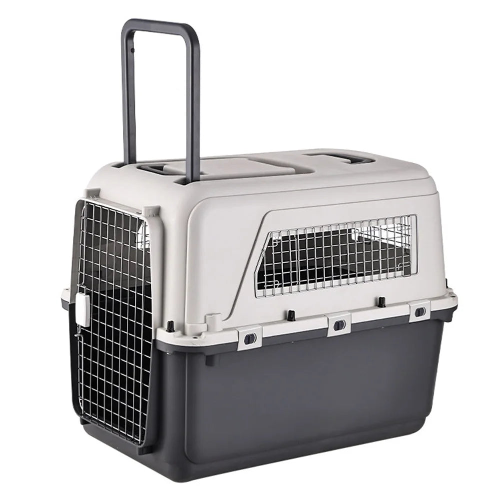 Cats & Rabbit Animal Carrier Travel Cage Box Length 33in/Width 21.6in/Height 25.2in with Handle & Metal Door for Puppies Kittens