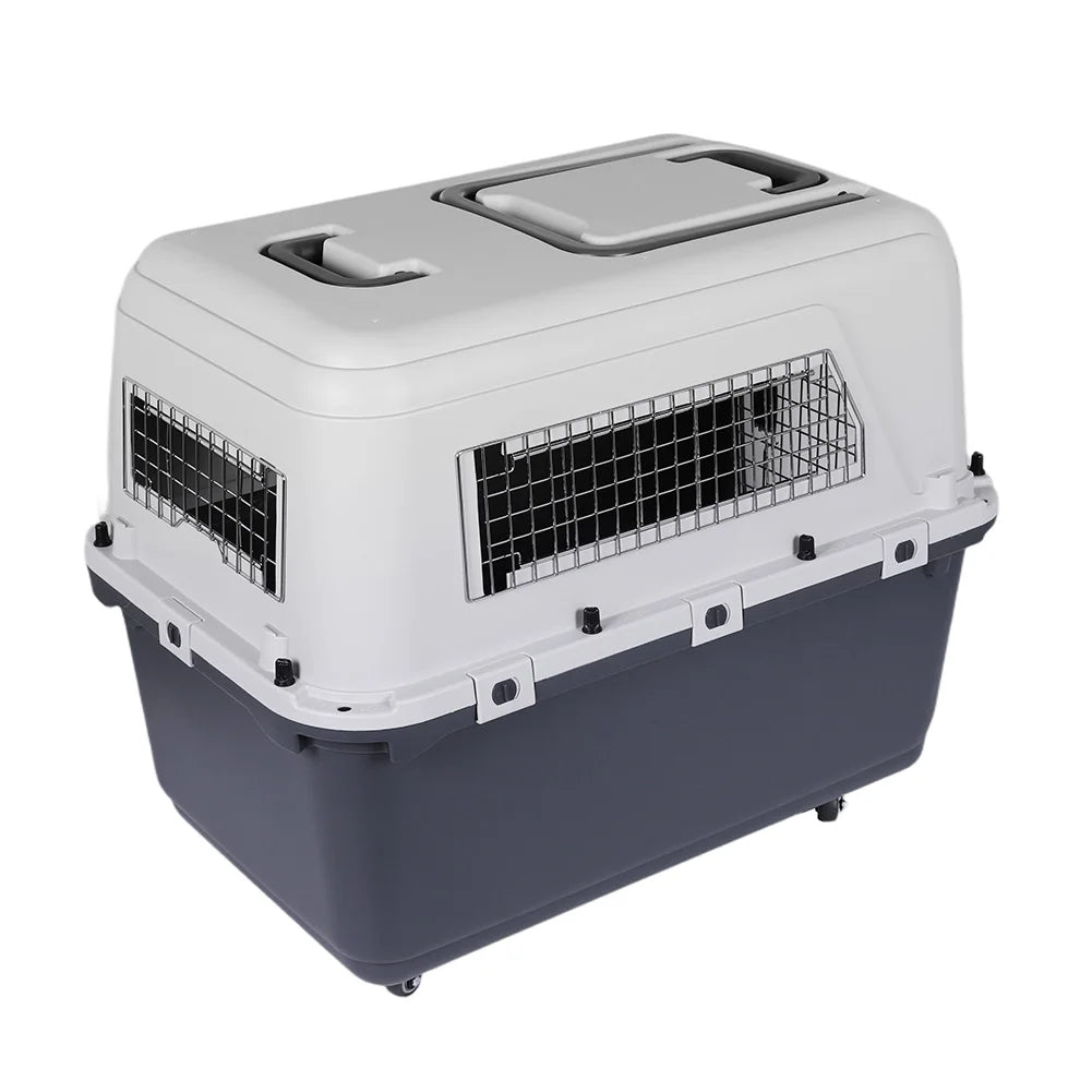 Cats & Rabbit Animal Carrier Travel Cage Box Length 33in/Width 21.6in/Height 25.2in with Handle & Metal Door for Puppies Kittens